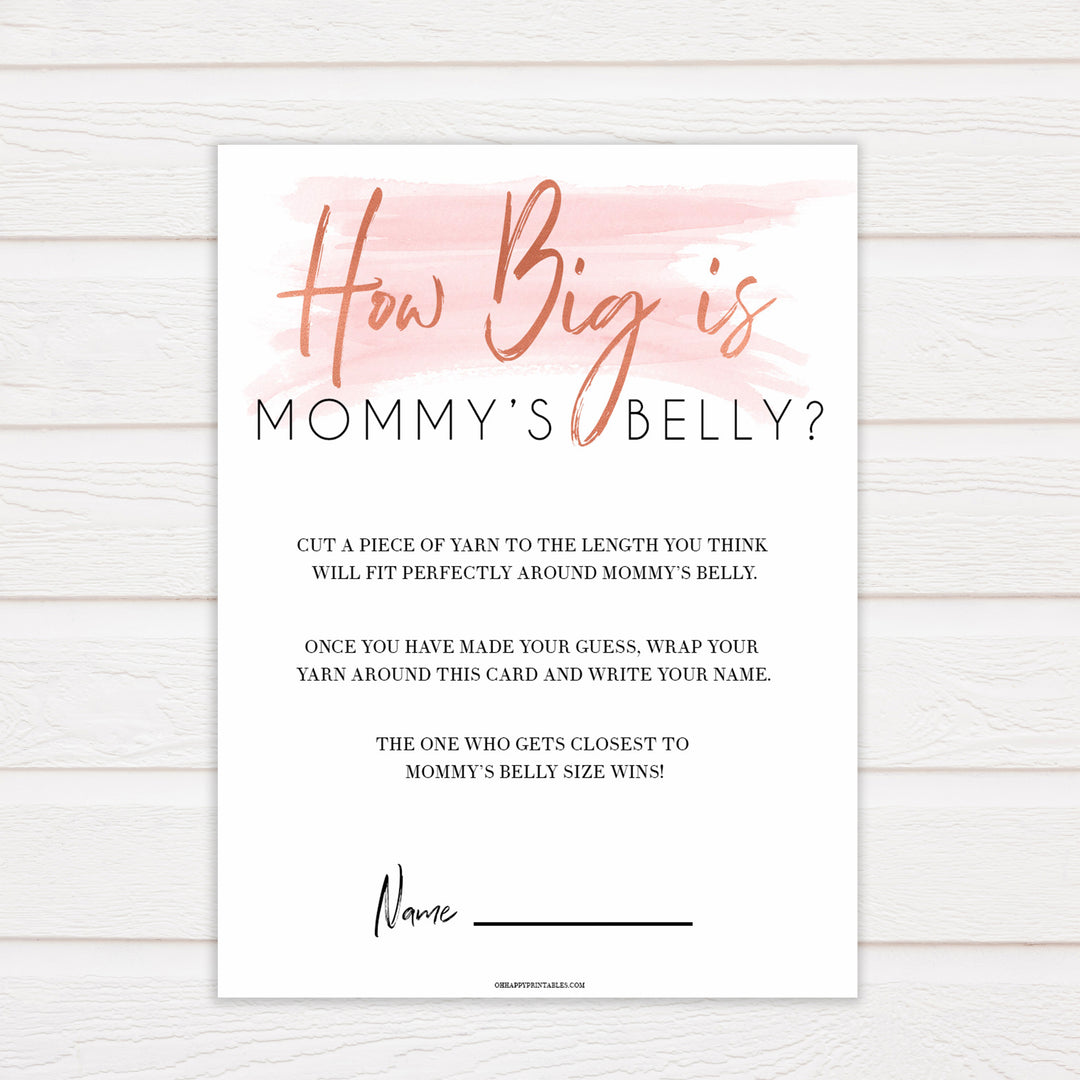 Pink Swash How Big Is Mommy's Belly, Mommys Belly Game, Baby Shower Games, Printable Baby Games, White Guess Mommys Belly, Baby Games, printable baby games, fun baby games, popular baby shower games