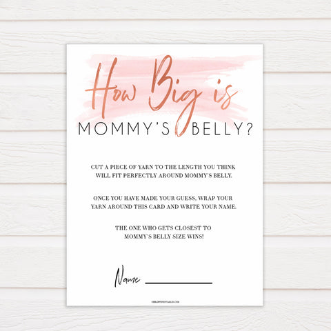 Pink Swash How Big Is Mommy's Belly, Mommys Belly Game, Baby Shower Games, Printable Baby Games, White Guess Mommys Belly, Baby Games, printable baby games, fun baby games, popular baby shower games