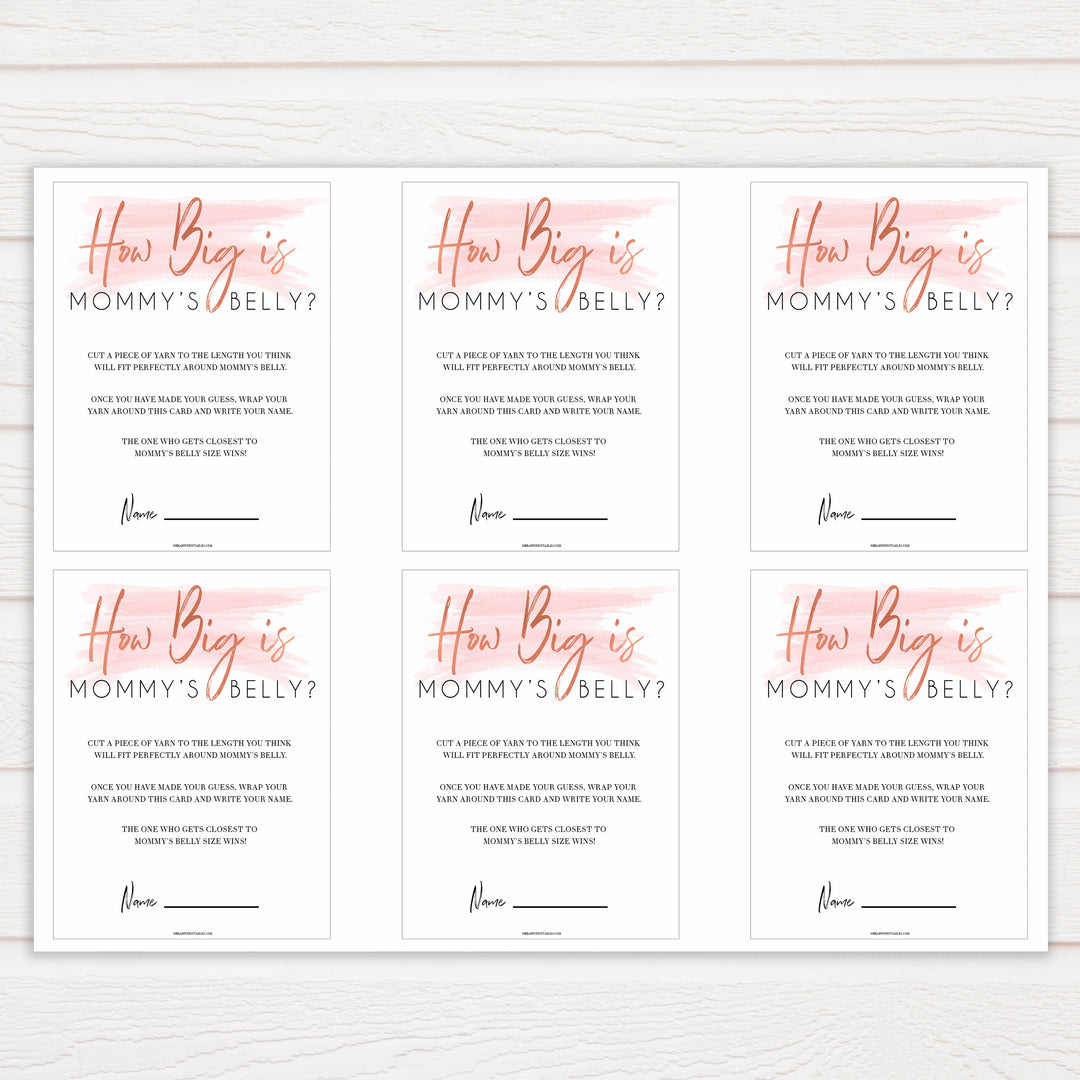 Pink Swash How Big Is Mommy's Belly, Mommys Belly Game, Baby Shower Games, Printable Baby Games, White Guess Mommys Belly, Baby Games, printable baby games, fun baby games, popular baby shower games