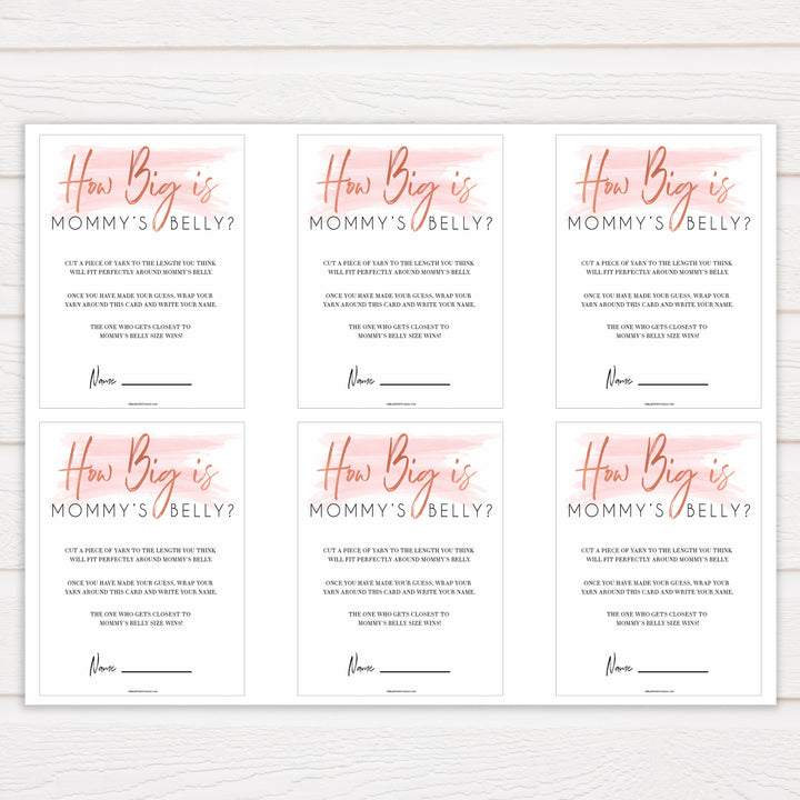 Pink Swash How Big Is Mommy's Belly, Mommys Belly Game, Baby Shower Games, Printable Baby Games, White Guess Mommys Belly, Baby Games, printable baby games, fun baby games, popular baby shower games