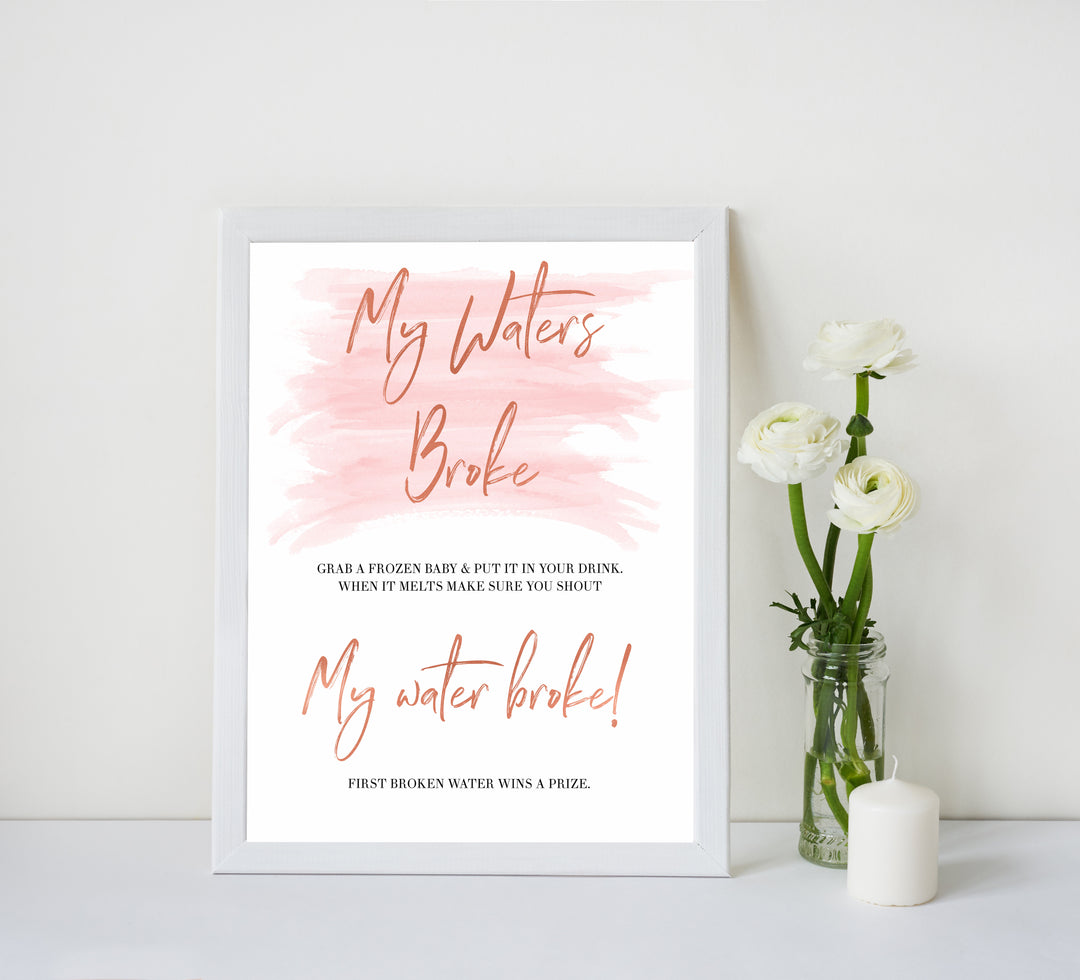 Pink Swash Waters Broke Game, Printable Baby Shower Games, Waters Broke Baby Game, Pink My Waters Broke Game, Pink Baby Shower Games, printable baby games, fun baby games, popular baby shower games