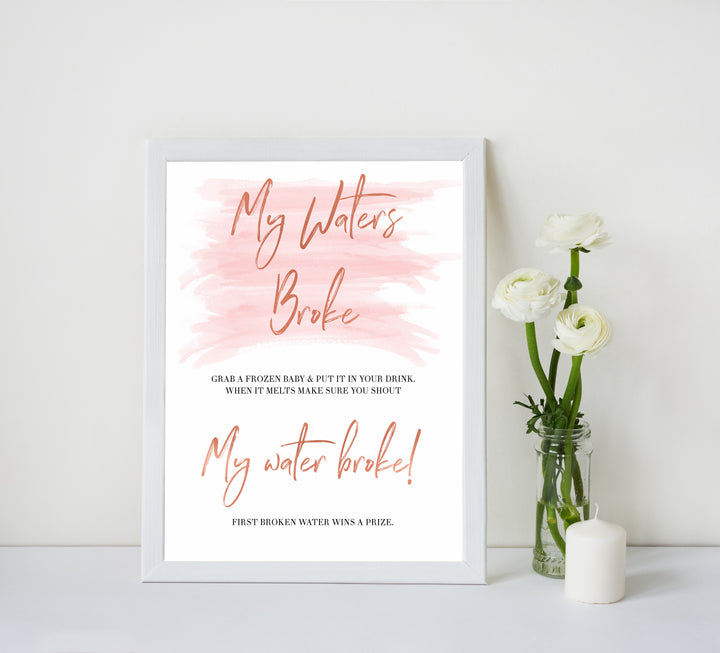 Pink Swash Waters Broke Game, Printable Baby Shower Games, Waters Broke Baby Game, Pink My Waters Broke Game, Pink Baby Shower Games, printable baby games, fun baby games, popular baby shower games