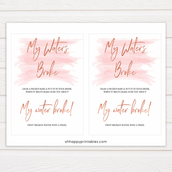 Pink Swash Waters Broke Game, Printable Baby Shower Games, Waters Broke Baby Game, Pink My Waters Broke Game, Pink Baby Shower Games, printable baby games, fun baby games, popular baby shower games