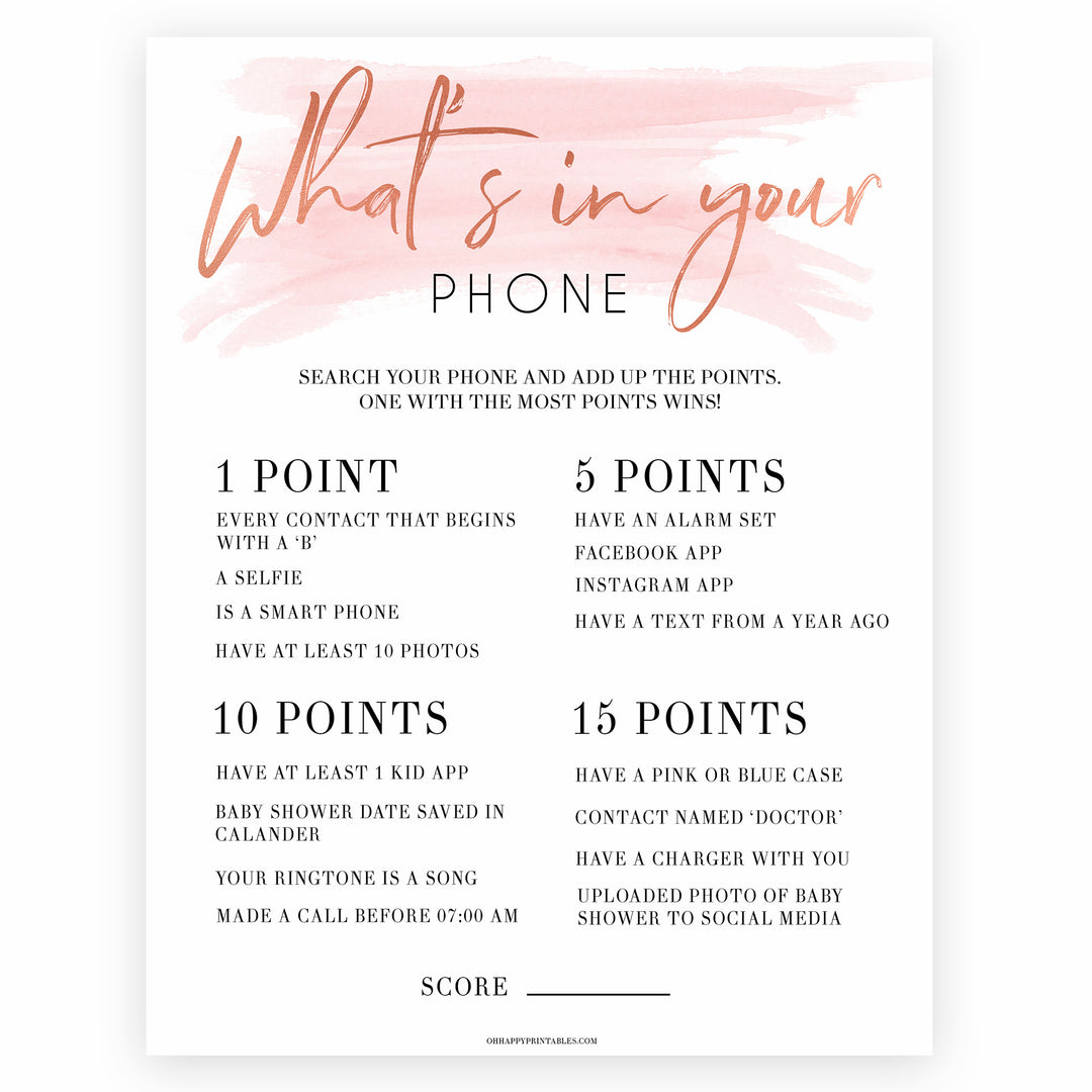 Pink Swash Whats In Your Phone Baby Shower Game, Pink Baby Games, Printable Baby Shower Games, Whats on Your Phone, Baby Shower Game, printable baby shower games, fun baby shower games, popular baby shower games