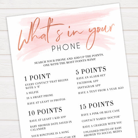 Pink Swash Whats In Your Phone Baby Shower Game, Pink Baby Games, Printable Baby Shower Games, Whats on Your Phone, Baby Shower Game, printable baby shower games, fun baby shower games, popular baby shower games