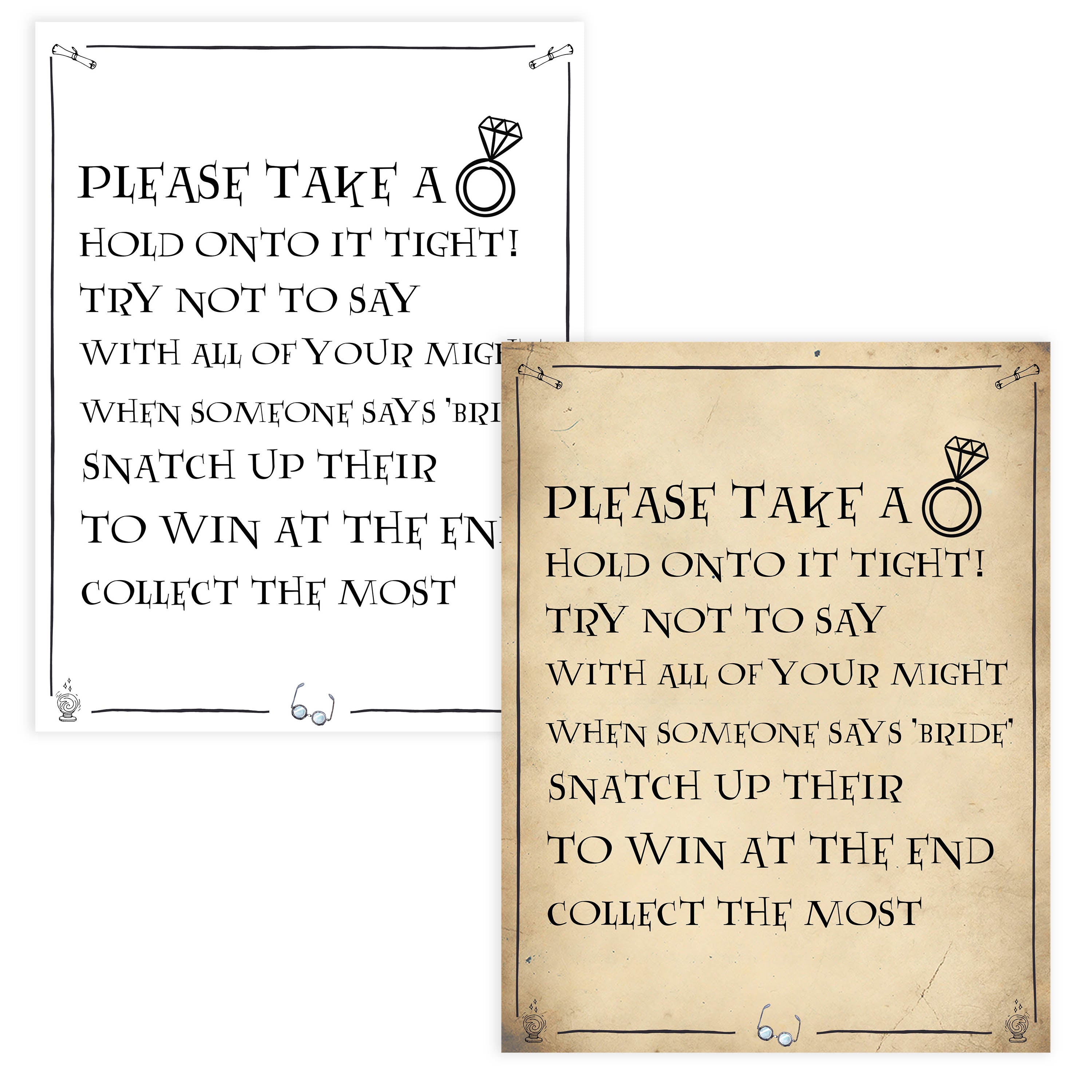 please take a ring game, bridal ring game, Printable bridal shower games, Harry potter bridal shower, Harry Potter bridal shower games, fun bridal shower games, bridal shower game ideas, Harry Potter bridal shower
