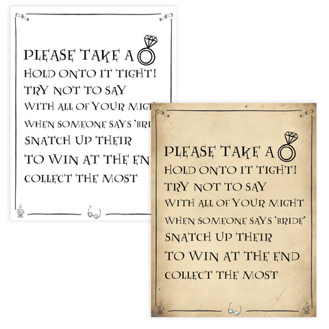 please take a ring game, bridal ring game, Printable bridal shower games, Harry potter bridal shower, Harry Potter bridal shower games, fun bridal shower games, bridal shower game ideas, Harry Potter bridal shower