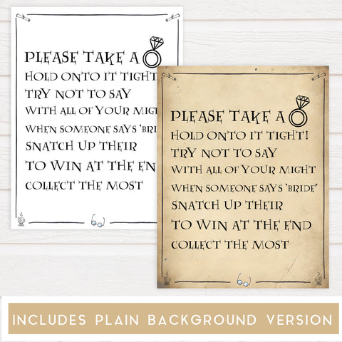 please take a ring game, bridal ring game, Printable bridal shower games, Harry potter bridal shower, Harry Potter bridal shower games, fun bridal shower games, bridal shower game ideas, Harry Potter bridal shower