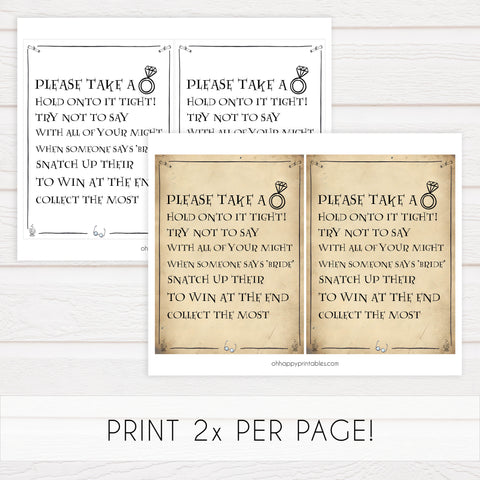 please take a ring game, bridal ring game, Printable bridal shower games, Harry potter bridal shower, Harry Potter bridal shower games, fun bridal shower games, bridal shower game ideas, Harry Potter bridal shower