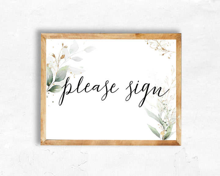 please sign sign decor, Printable bridal shower signs, greenery bridal shower decor, gold leaf bridal shower decor ideas, fun bridal shower decor, bridal shower game ideas, greenery bridal shower ideas