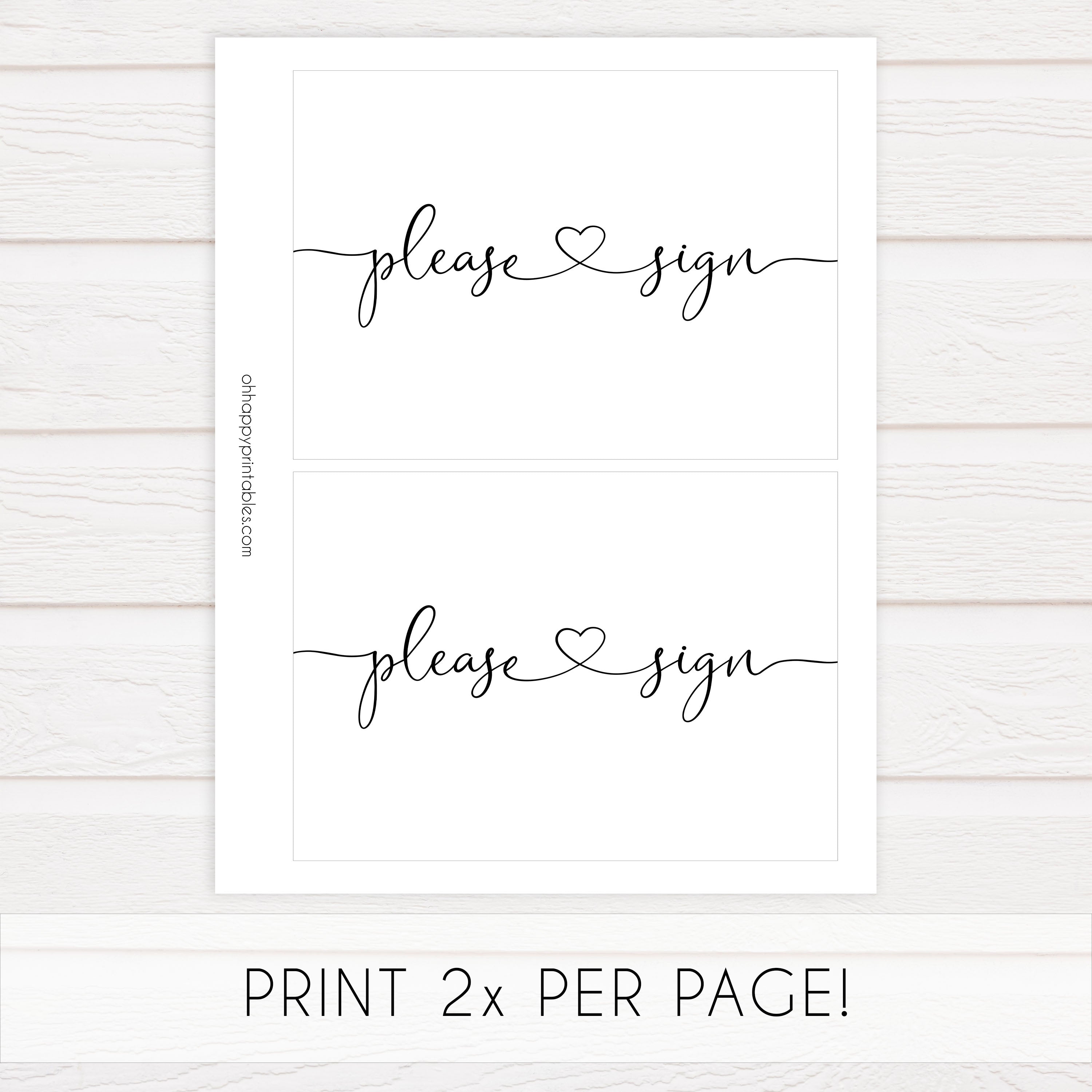 Minimalist bridal shower signs, please sign, printable bridal signs, printable bridal decor, minimalist bridal decor, bridal decor, bridal table signs