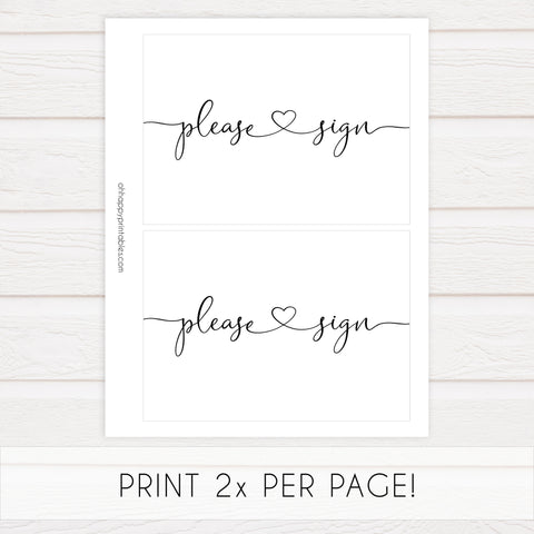 Minimalist bridal shower signs, please sign, printable bridal signs, printable bridal decor, minimalist bridal decor, bridal decor, bridal table signs