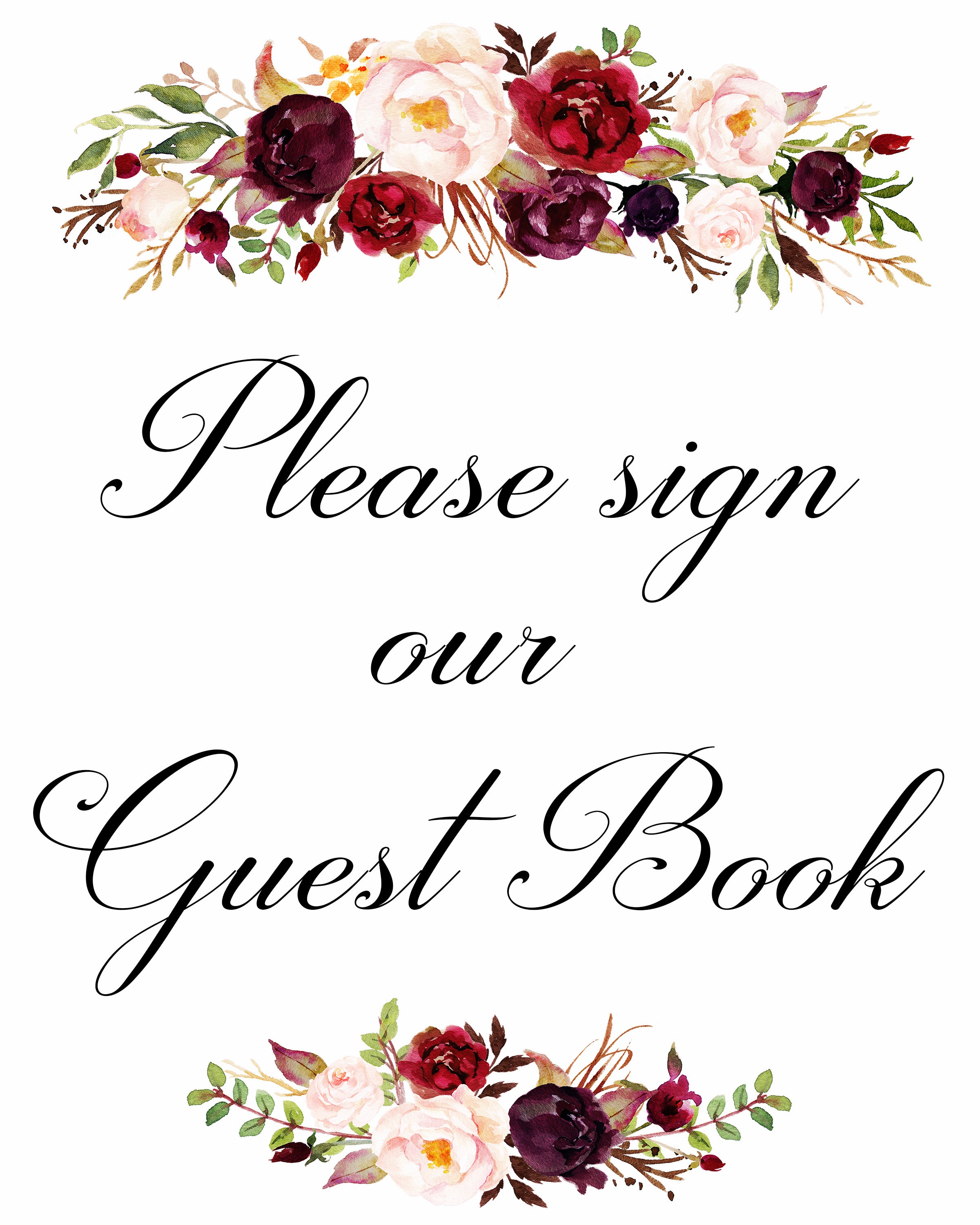 Please sign our guest book marsala wedding sign
