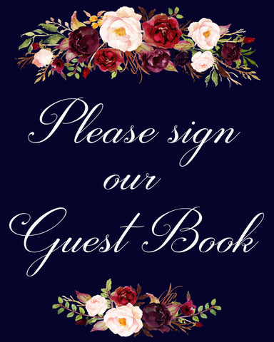 Please sign our guest book marsala wedding sign