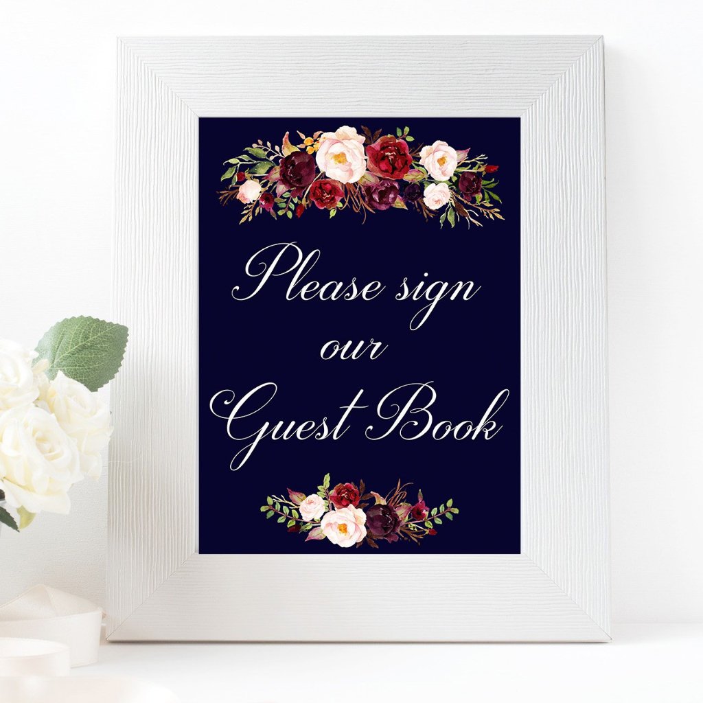 Please sign our guest book marsala wedding sign printable