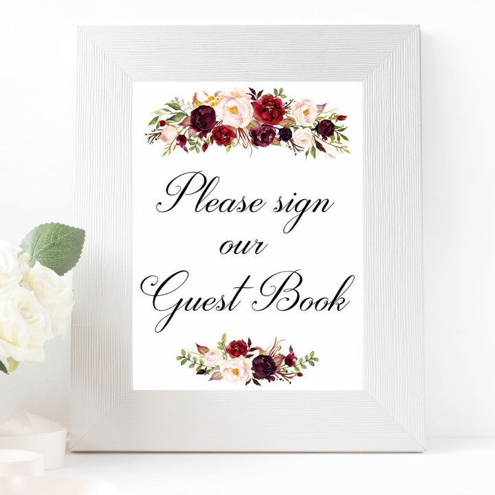 Please sign our guest book marsala wedding sign printable