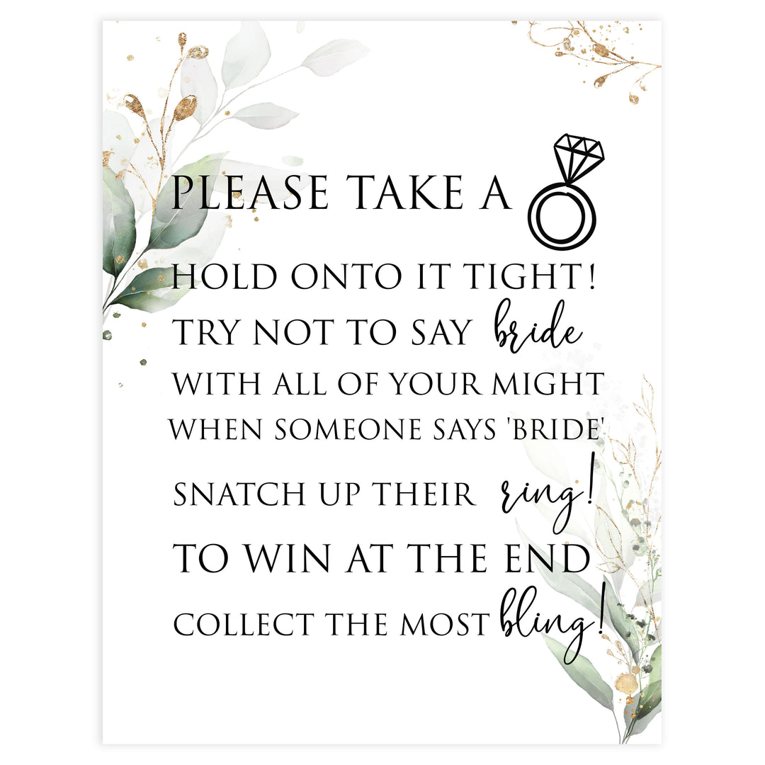 please take a ring game, Printable bridal shower games, greenery bridal shower, gold leaf bridal shower games, fun bridal shower games, bridal shower game ideas, greenery bridal shower