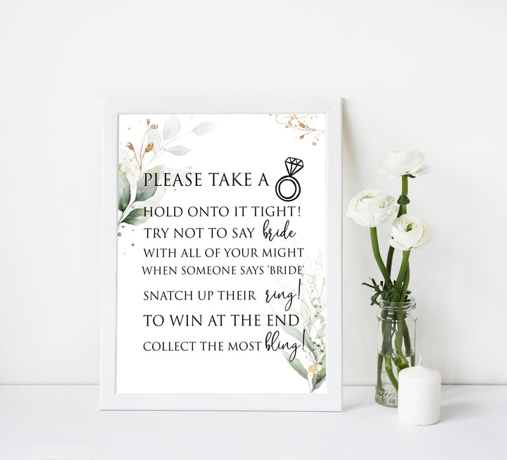 please take a ring game, Printable bridal shower games, greenery bridal shower, gold leaf bridal shower games, fun bridal shower games, bridal shower game ideas, greenery bridal shower