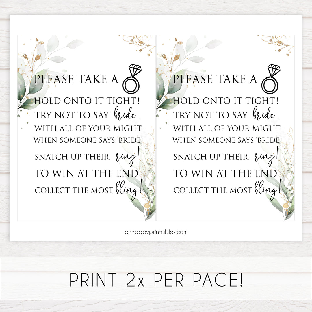 please take a ring game, Printable bridal shower games, greenery bridal shower, gold leaf bridal shower games, fun bridal shower games, bridal shower game ideas, greenery bridal shower