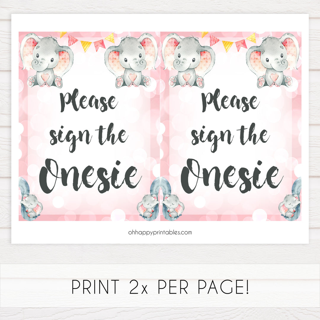 Please sign the onesie, Printable baby shower games, fun abby games, baby shower games, fun baby shower ideas, top baby shower ideas, pink elephant baby shower, pink baby shower ideas