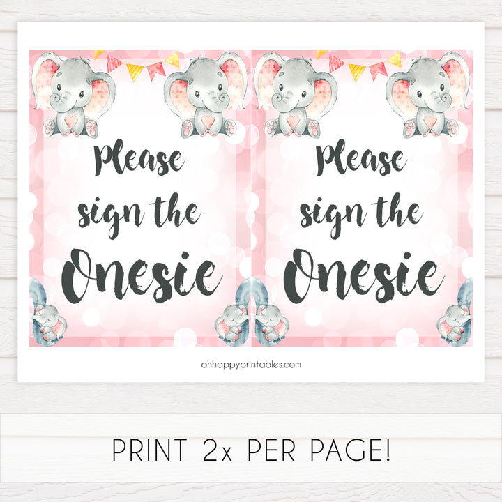 Please sign the onesie, Printable baby shower games, fun abby games, baby shower games, fun baby shower ideas, top baby shower ideas, pink elephant baby shower, pink baby shower ideas