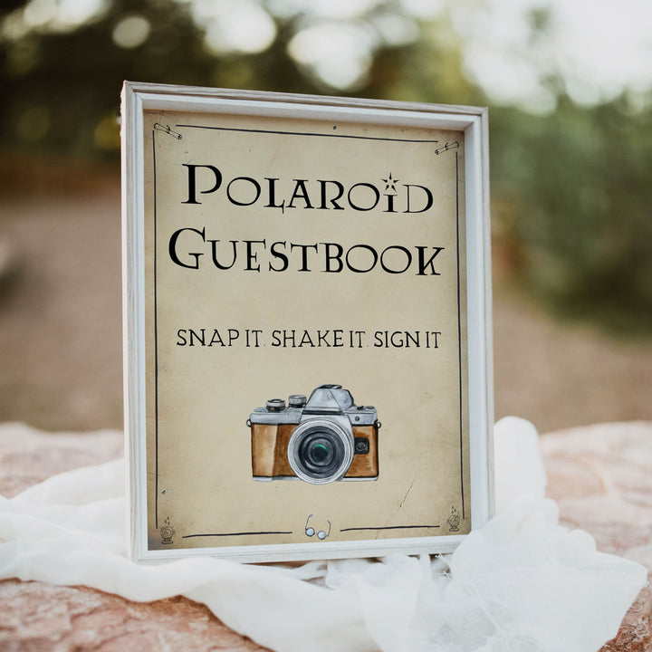 polaroid guestbook bridal sign, Printable bridal shower signs, Harry Potter bridal shower decor, Harry Potter bridal shower decor ideas, fun bridal shower decor, bridal shower game ideas, Harry Potter bridal shower ideas