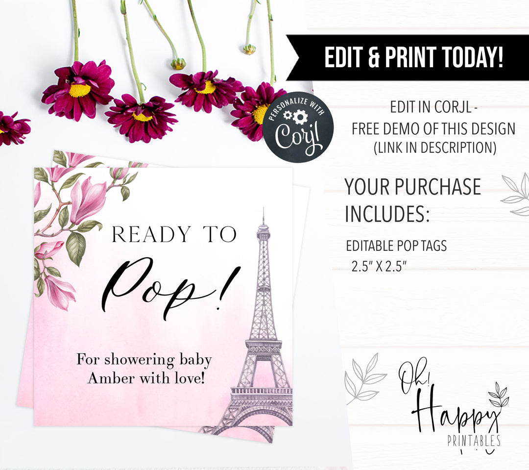 ready to pop tags, Paris baby shower games, printable baby shower games, Parisian baby shower games, fun baby shower games