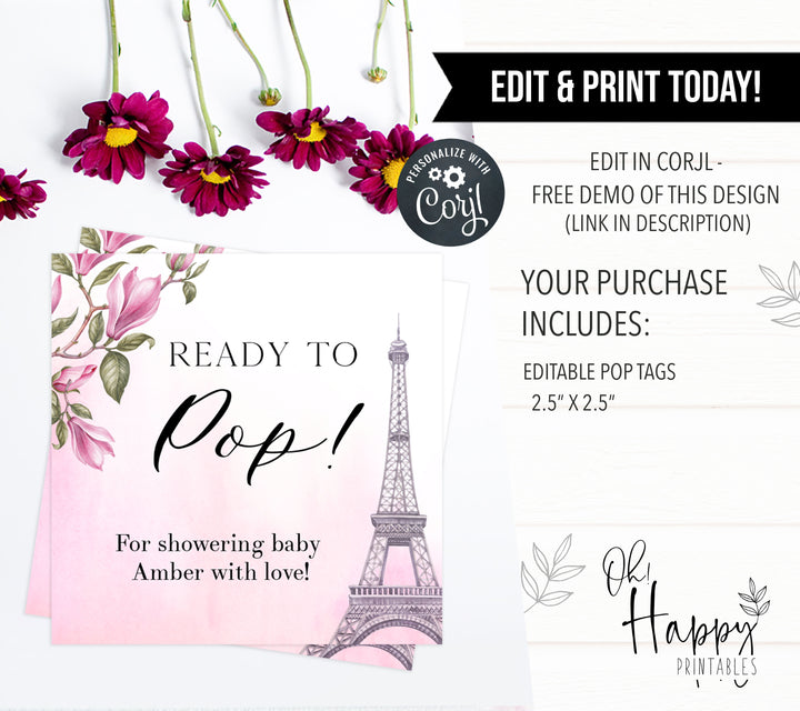 ready to pop tags, Paris baby shower games, printable baby shower games, Parisian baby shower games, fun baby shower games