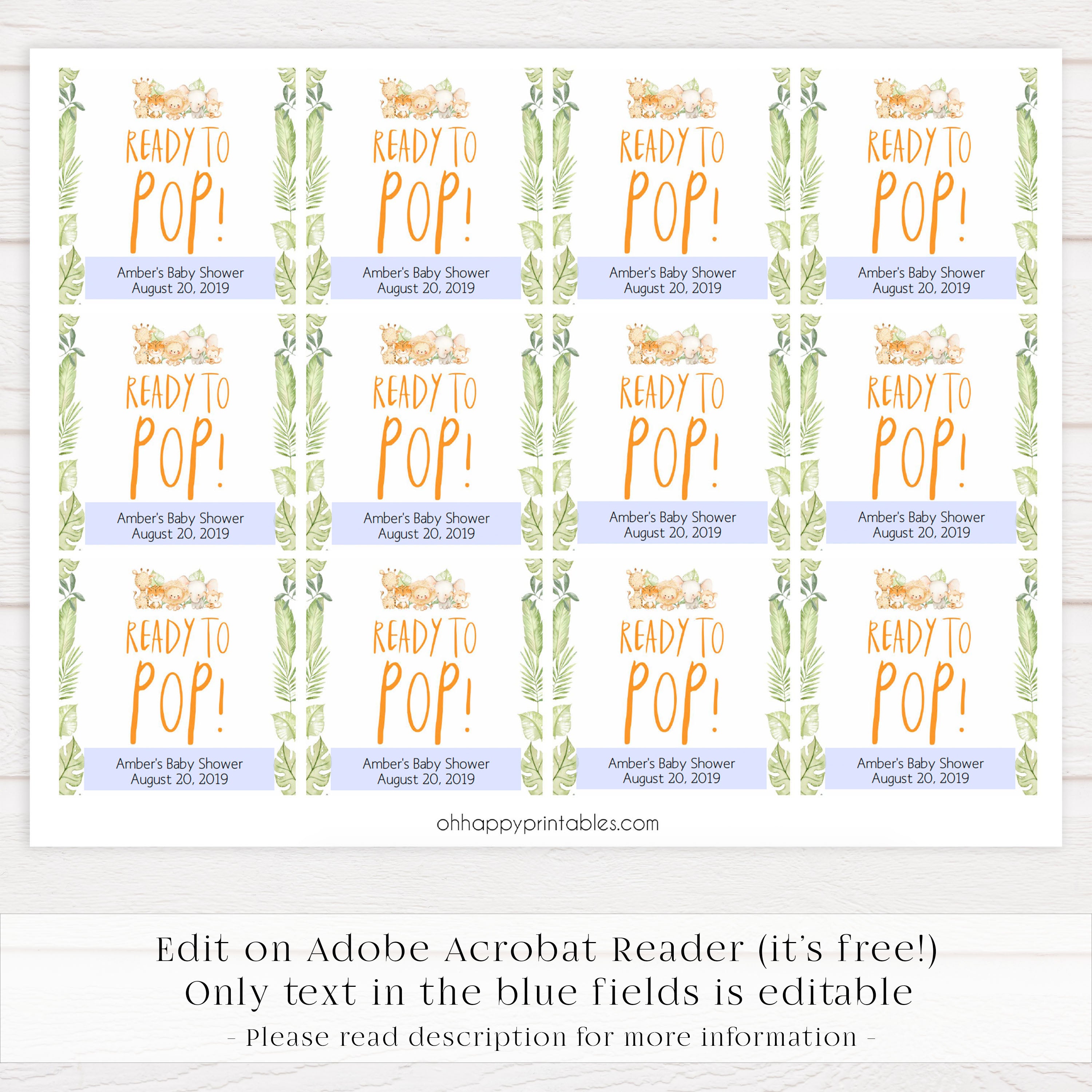 ready to pop baby tags, baby pop tags, Printable baby shower games, safari animals baby games, baby shower games, fun baby shower ideas, top baby shower ideas, safari animals baby shower, baby shower games, fun baby shower ideas