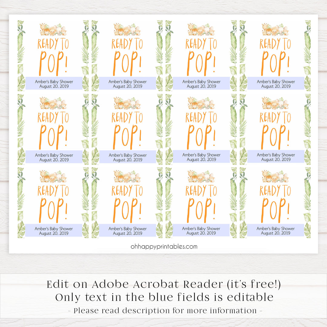 ready to pop baby tags, baby pop tags, Printable baby shower games, safari animals baby games, baby shower games, fun baby shower ideas, top baby shower ideas, safari animals baby shower, baby shower games, fun baby shower ideas