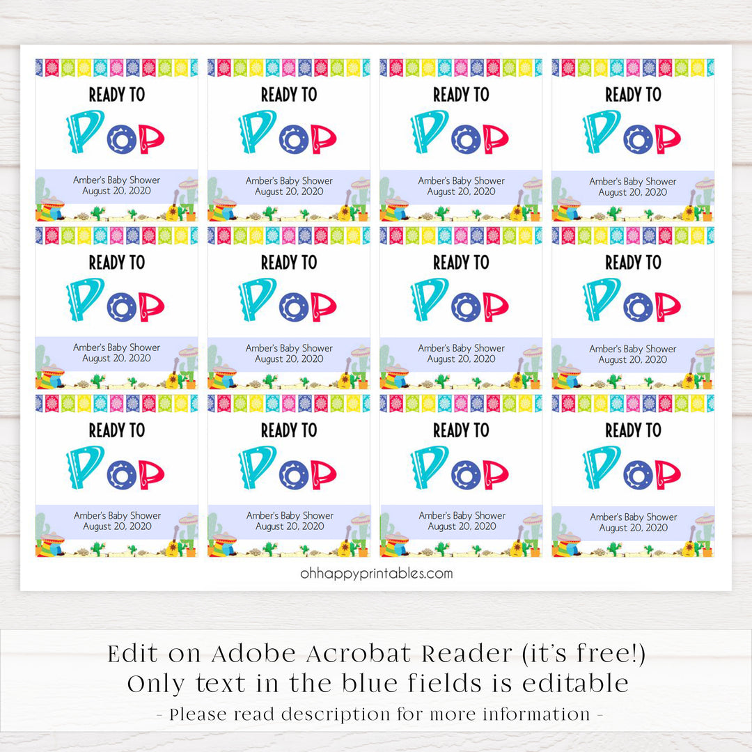 ready to pop tags, baby pop tags, Printable baby shower games, Mexican fiesta fun baby games, baby shower games, fun baby shower ideas, top baby shower ideas, fiesta shower baby shower, fiesta baby shower ideas