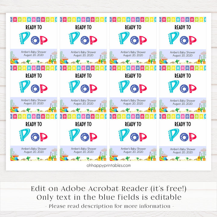 ready to pop tags, baby pop tags, Printable baby shower games, Mexican fiesta fun baby games, baby shower games, fun baby shower ideas, top baby shower ideas, fiesta shower baby shower, fiesta baby shower ideas
