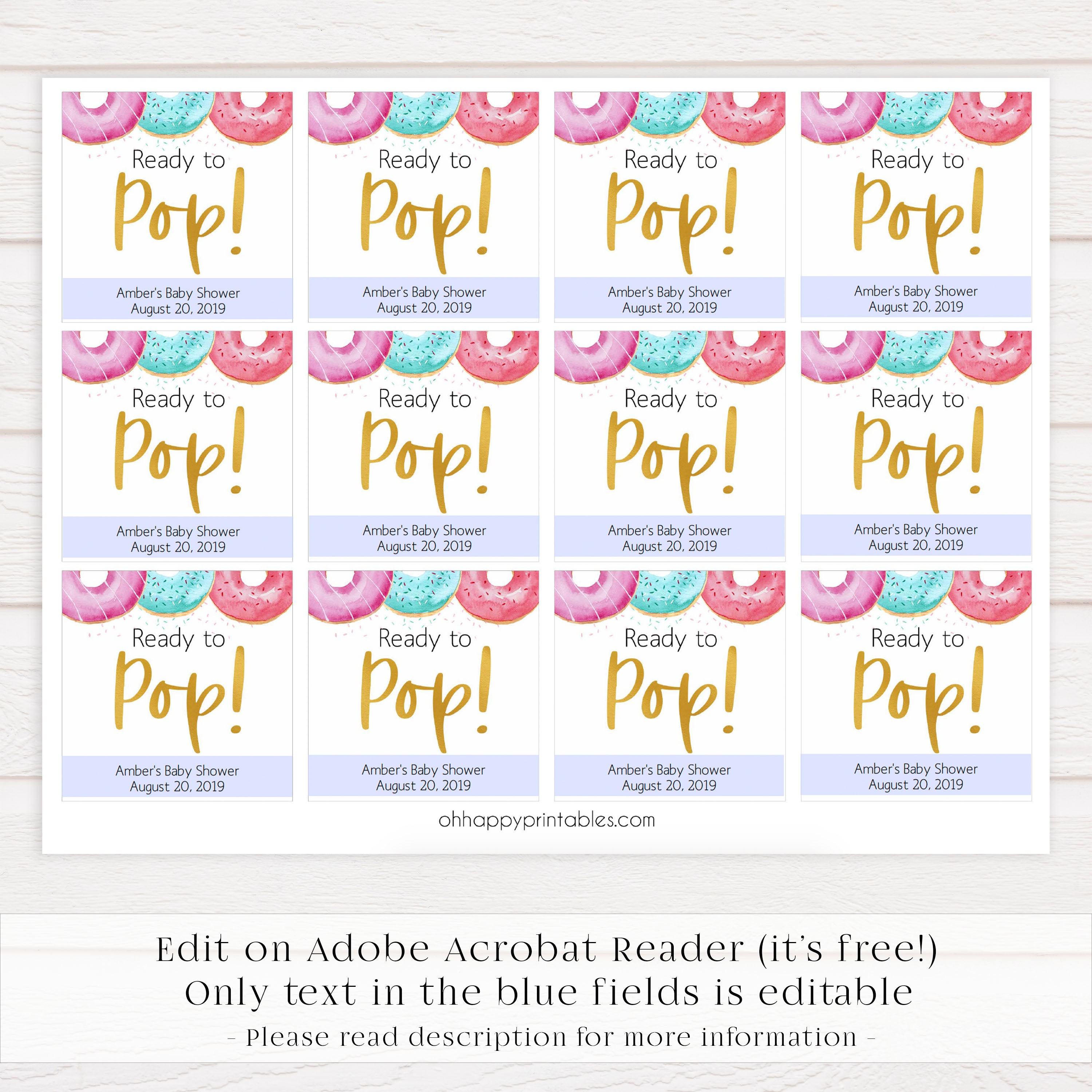 ready to pop tags, Printable baby shower games, donut baby games, baby shower games, fun baby shower ideas, top baby shower ideas, donut sprinkles baby shower, baby shower games, fun donut baby shower ideas