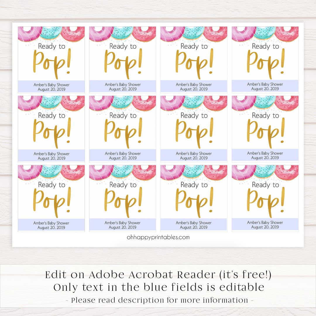 ready to pop tags, Printable baby shower games, donut baby games, baby shower games, fun baby shower ideas, top baby shower ideas, donut sprinkles baby shower, baby shower games, fun donut baby shower ideas