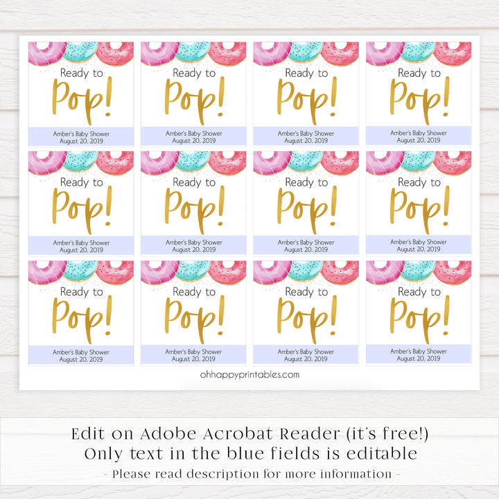 ready to pop tags, Printable baby shower games, donut baby games, baby shower games, fun baby shower ideas, top baby shower ideas, donut sprinkles baby shower, baby shower games, fun donut baby shower ideas