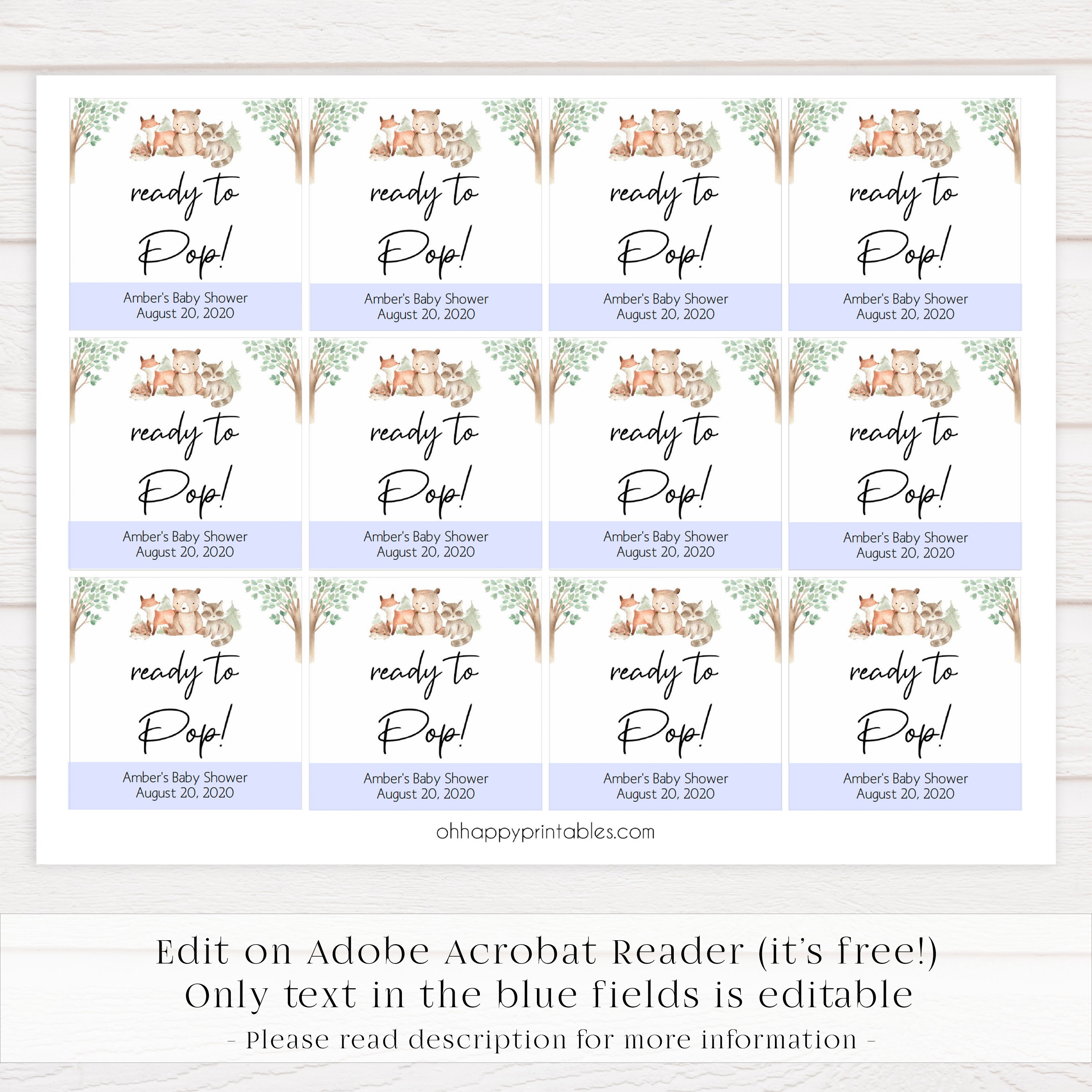 ready to pop tags, Printable baby shower games, woodland animals baby games, baby shower games, fun baby shower ideas, top baby shower ideas, woodland baby shower, baby shower games, fun woodland animals baby shower ideas