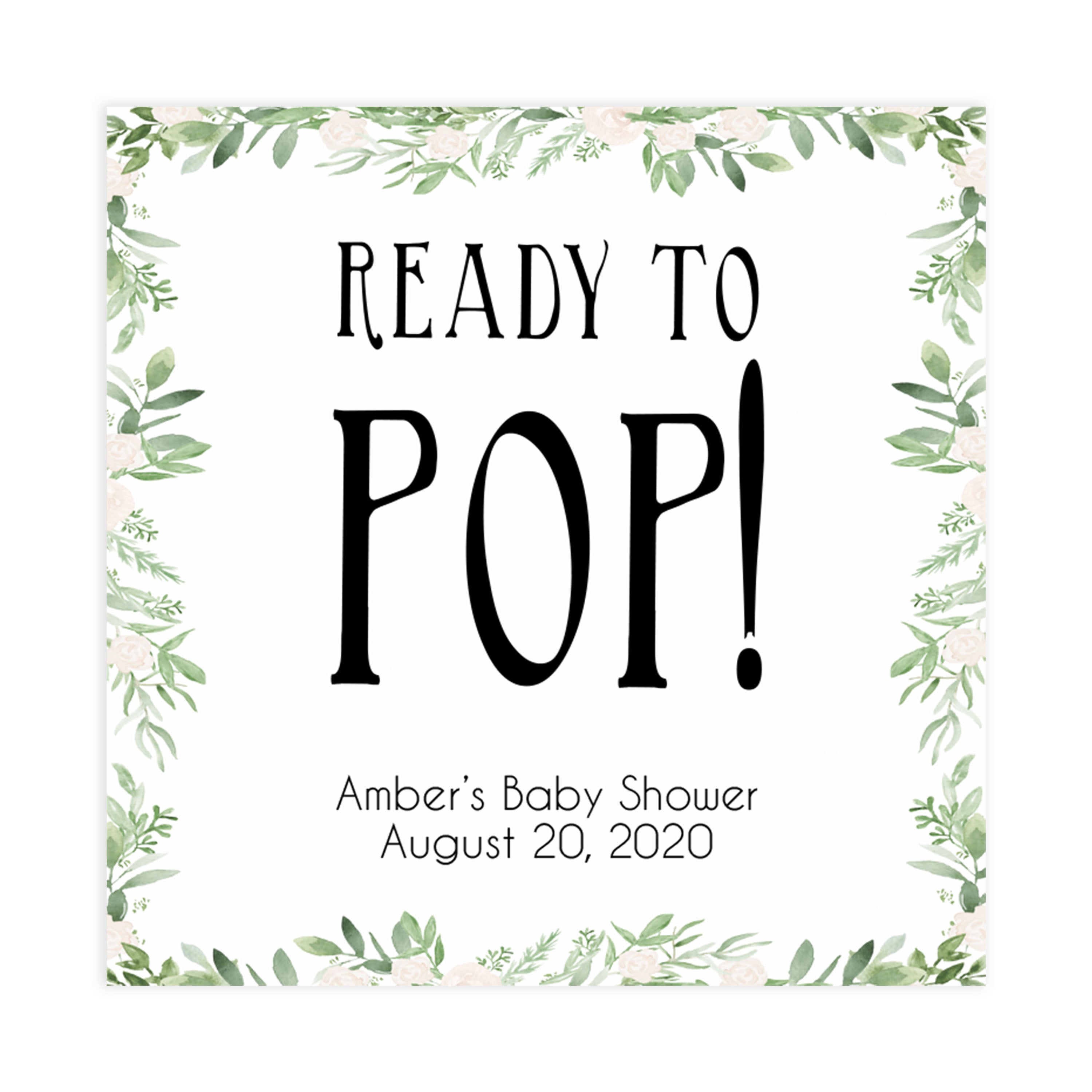 ready to pop baby tags, ready to pop, Printable baby shower games, greenery baby shower games, fun floral baby games, botanical baby shower games,