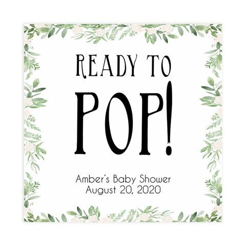 ready to pop baby tags, ready to pop, Printable baby shower games, greenery baby shower games, fun floral baby games, botanical baby shower games,