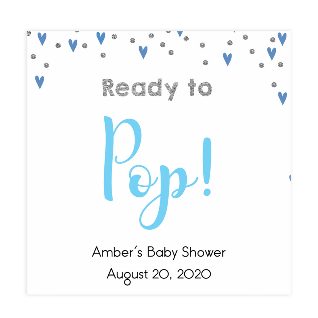 ready to pop tags, pop tags, Printable baby shower games, small blue hearts fun baby games, baby shower games, fun baby shower ideas, top baby shower ideas, silver baby shower, blue hearts baby shower ideas