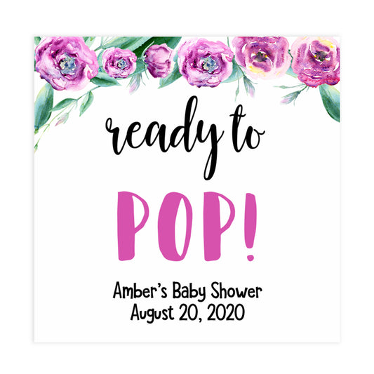ready to pop baby tags, printable baby shower tags, peonies baby shower decor, fun baby shower ideas