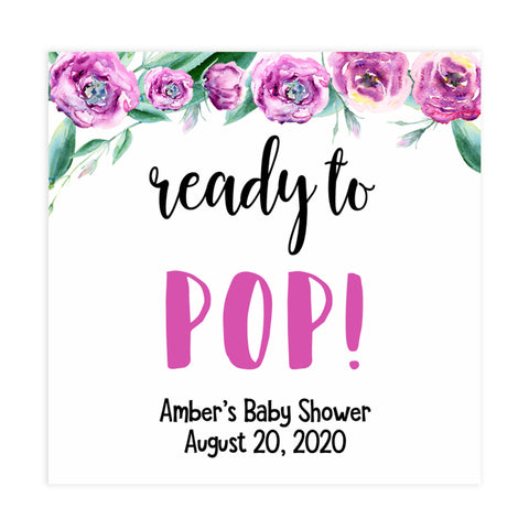 ready to pop baby tags, printable baby shower tags, peonies baby shower decor, fun baby shower ideas