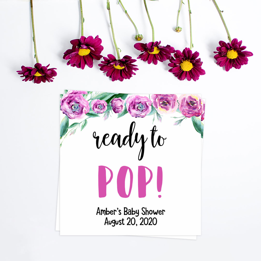 ready to pop baby tags, printable baby shower tags, peonies baby shower decor, fun baby shower ideas