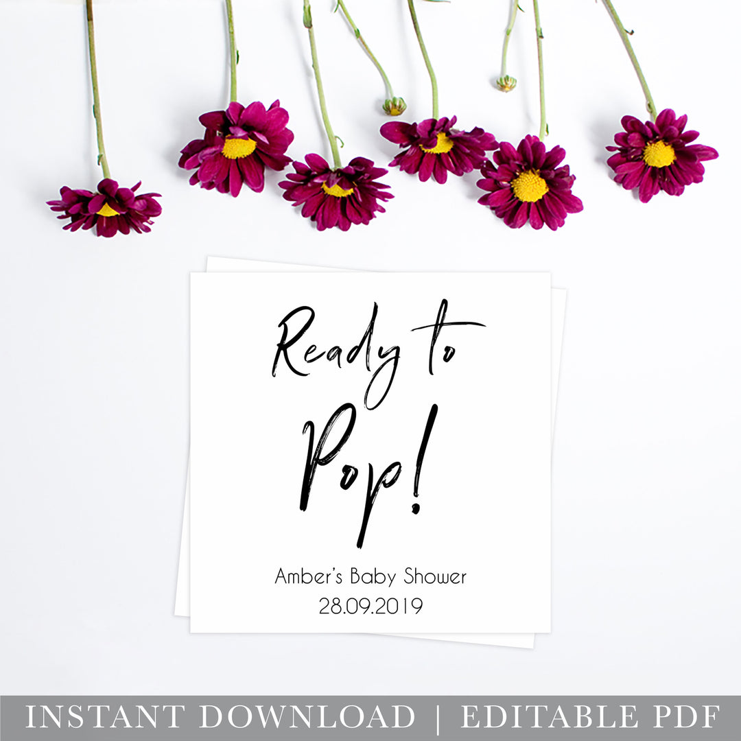 Ready to Pop baby shower tags, printable baby shower tags, gender neutral baby decor, printable baby tags