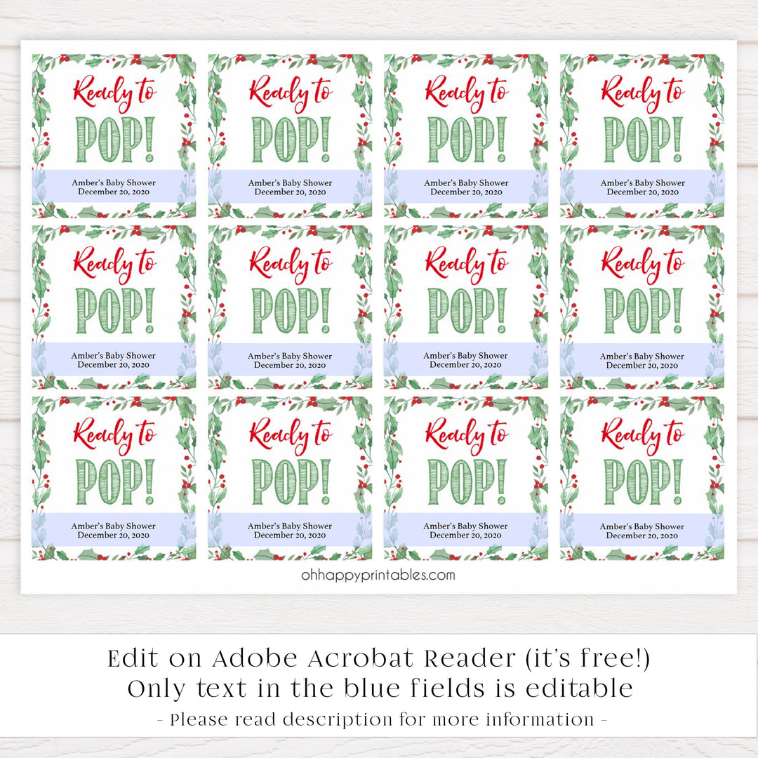 ready to pop tags, christmas baby tags, festive baby shower, Christmas Baby Shower, printable baby tags, top baby shower decor