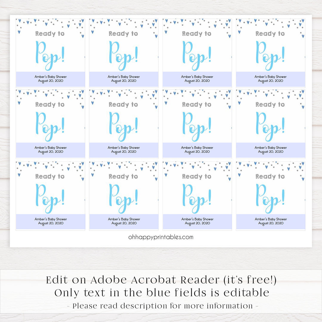 ready to pop tags, pop tags, Printable baby shower games, small blue hearts fun baby games, baby shower games, fun baby shower ideas, top baby shower ideas, silver baby shower, blue hearts baby shower ideas
