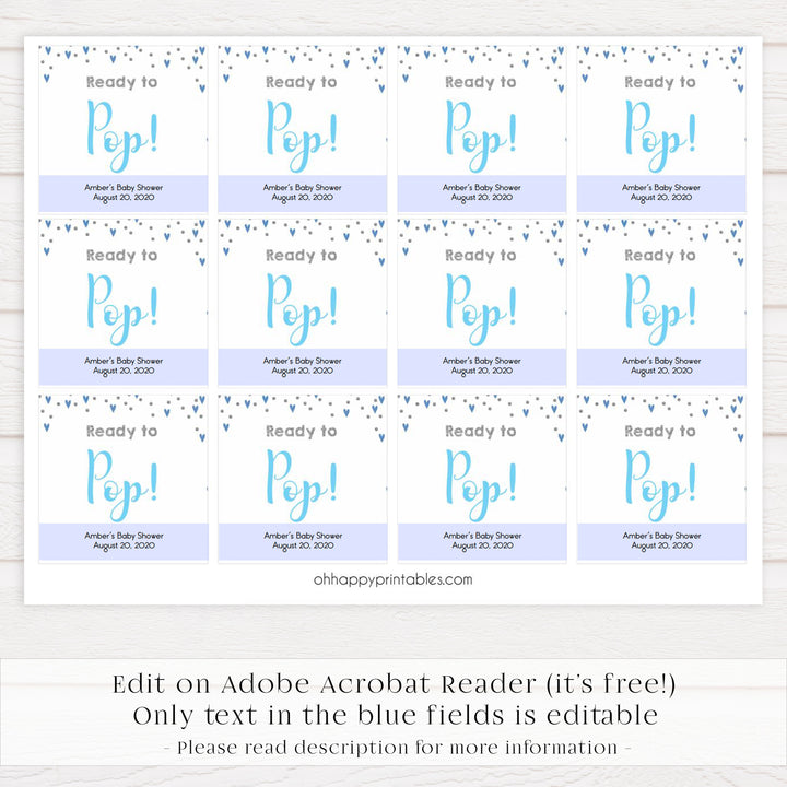 ready to pop tags, pop tags, Printable baby shower games, small blue hearts fun baby games, baby shower games, fun baby shower ideas, top baby shower ideas, silver baby shower, blue hearts baby shower ideas