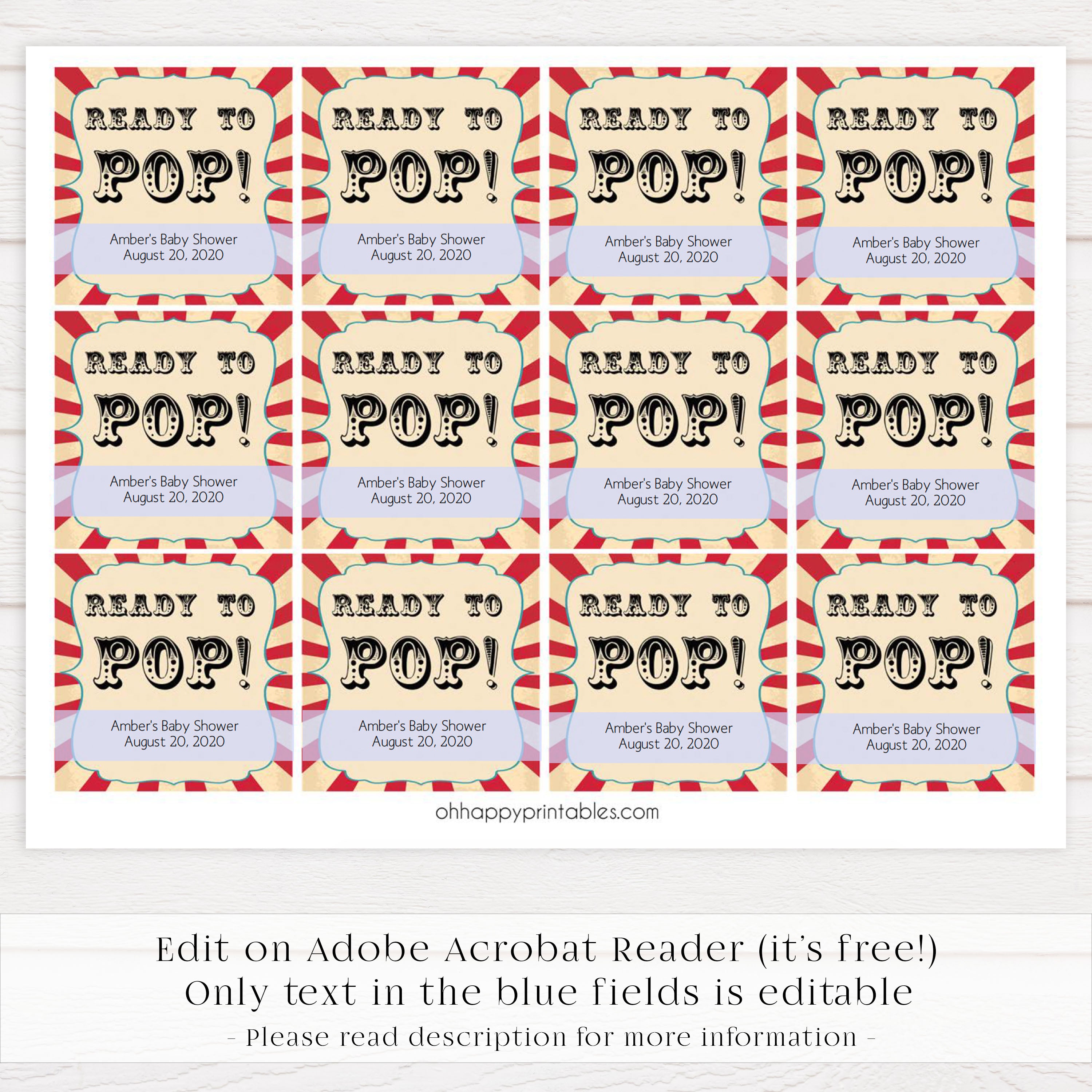 circus ready to pop tags, pop baby shower tags, Printable baby shower games, circus fun baby games, baby shower games, fun baby shower ideas, top baby shower ideas, carnival baby shower, circus baby shower ideas