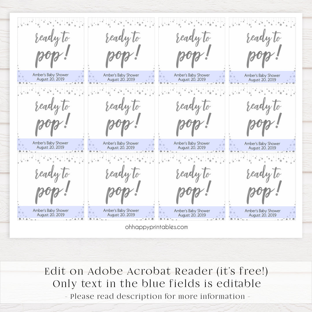 Ready to pop baby tags, printable baby tags, Little star baby shower games, printable baby shower games, twinkle star baby shower, fun baby games, top baby shower ideas