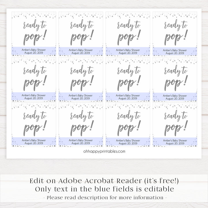 Ready to pop baby tags, printable baby tags, Little star baby shower games, printable baby shower games, twinkle star baby shower, fun baby games, top baby shower ideas