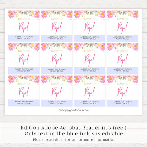 Ready to pop tags, baby pop tags, Printable baby shower games, blush floral fun baby games, baby shower games, fun baby shower ideas, top baby shower ideas, blush baby shower, blue baby shower ideas